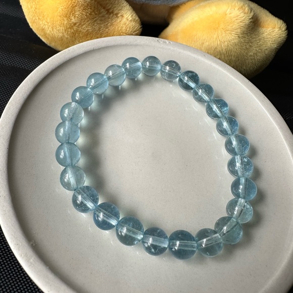 100% Natural 7mm aquamarine beads bracelet - Picture 13 of 15